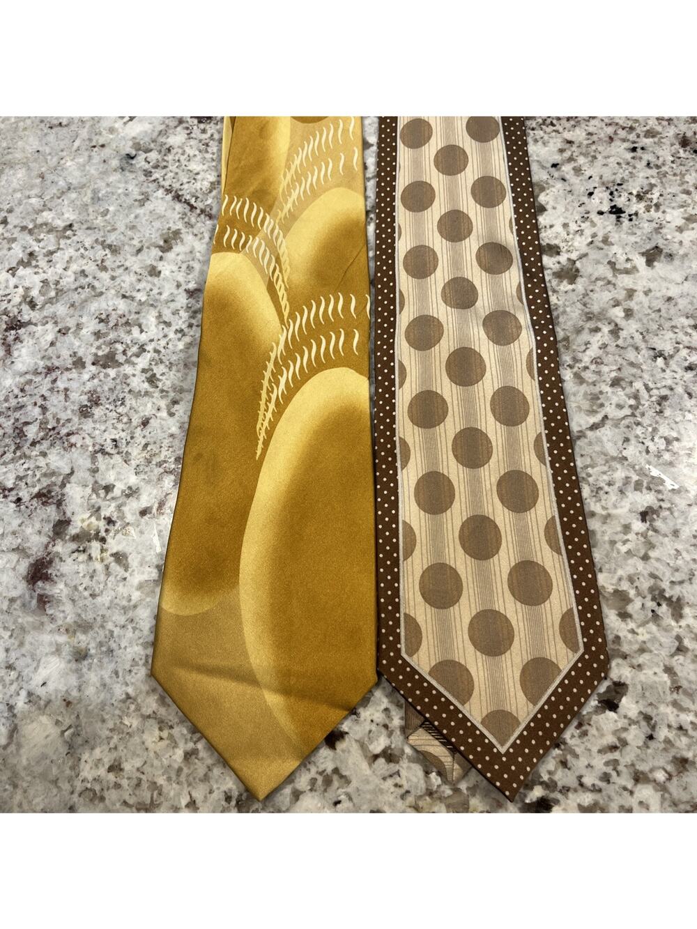 Enzo Brunatti Milano New York 100% Silk Neck Tie Lot Of 2 Gold Brown Yellow
